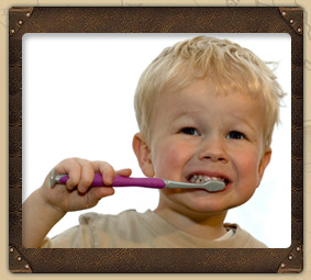 child brushing teeth