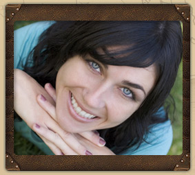 woman in blue shirt